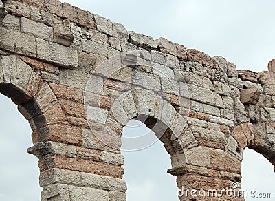 Detail of Roman arches in the Arena in Verona City Stock Photo