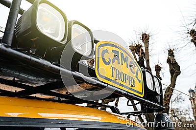 Detail of the roof light and insignia vintage Camel Trophy Editorial Stock Photo