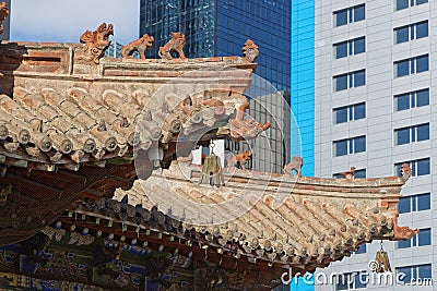 Detail of the roofs of a small monastery in the city center Editorial Stock Photo