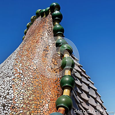 Detail of the rooftop of Casa Batllo in Barcelona Editorial Stock Photo