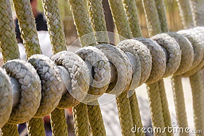 Detail of a rope on deck of ship Stock Photo