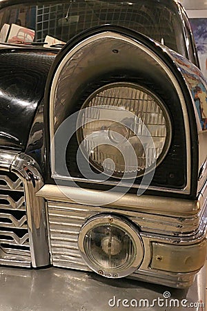 Detail of round headlight of soviet historical executive limousine GAZ M13 Cajk Stock Photo