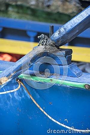 Detail of Row boat used to conduct tours inside the Melissani Lake Cave Kefalonia Stock Photo