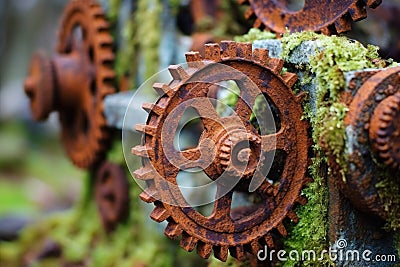 detail of rusted gears on old farming equipment Stock Photo