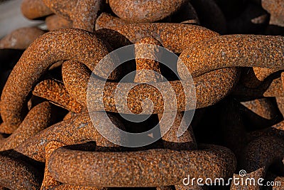 Detail of rusty iron anchor chain.. Stock Photo