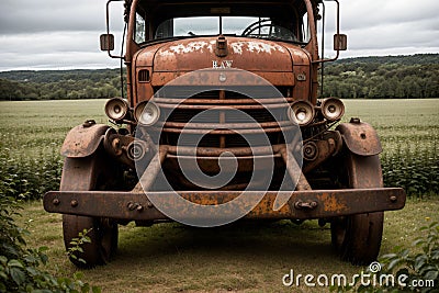 Detail of a rusty old plow in a field Stock Photo