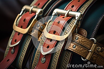 detail of saddle buckle and leather straps Stock Photo