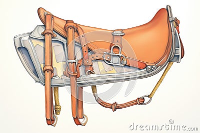 detail of a saddle with metal stirrups Stock Photo