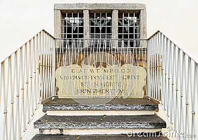 Detail of the Sanctuary of the Crucifix entrance on Sacred Mount Calvary on the Mattarella Hill, Domodossola, Italy Stock Photo