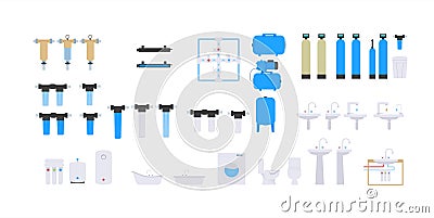 Detail for the scheme of water supply and purification of water from the well Vector Illustration
