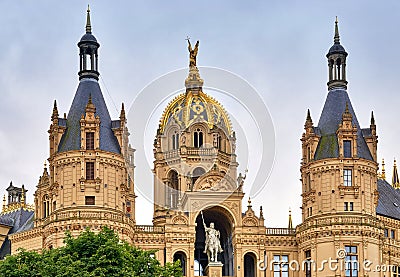 Detail of Schwerin Castle with three spires. Mecklenburg-Western Pomerania, Germany Stock Photo