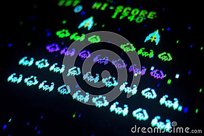 Detail on a screen game play of an old arcade game Editorial Stock Photo