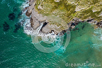 Detail of sea waves colors breaking in the coast of Sonabia, Cantabrian sea Stock Photo