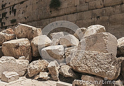 Detail of Second Temple Destruction at the Kotel in Jerusalem Stock Photo