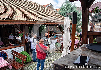 Detail from serbian ethno village. Live music. Orchestra. Editorial Stock Photo