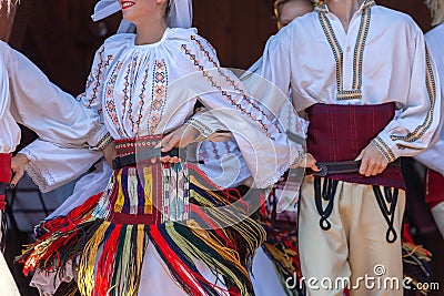 Detail of Serbian folk costumes with embroidery Editorial Stock Photo