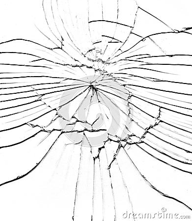 Detail of the shattered glass - cracks and shards Stock Photo
