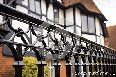 detail shot of black ironwork on a white tudor house Stock Photo