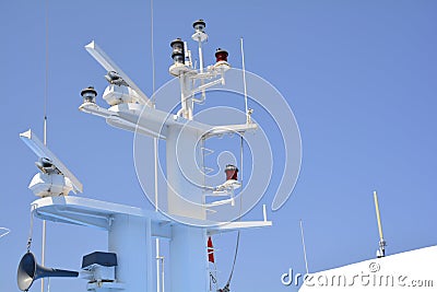 Detail shot of a ferry-boat radars. Stock Photo