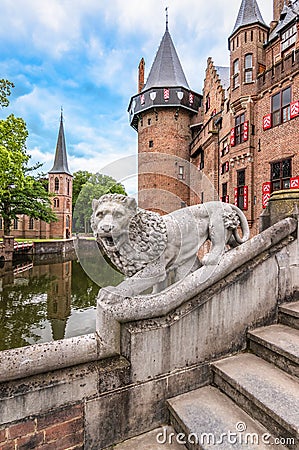 Lion statue in front of the castle in Utrecht, The Netherlands. Editorial Stock Photo