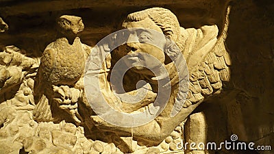 A medieval falconer sculpture in the Yorkshire Museum in York, Northern England Editorial Stock Photo