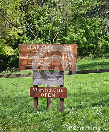 Detail Sign for Sharpham Vineyard and Cheese Dairy Editorial Stock Photo