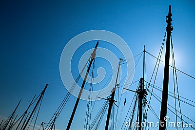 A detail of the silhouettes of many masts Stock Photo