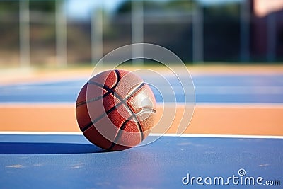 detail of a single basketball on court Stock Photo