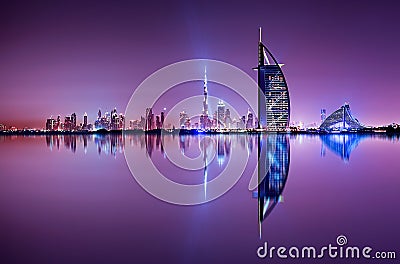 Detail of skyscraper reflection. The Palm island, United Arab Emirates. Stock Photo