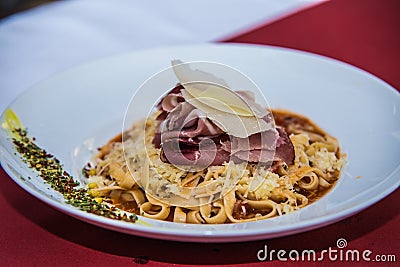Detail on special designe for food on plate.Pasta Stock Photo