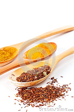 Detail of spices in the spoons Stock Photo