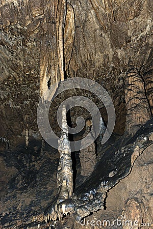 Detail of Stalactite and stalagmite in Aggtelek cave Stock Photo