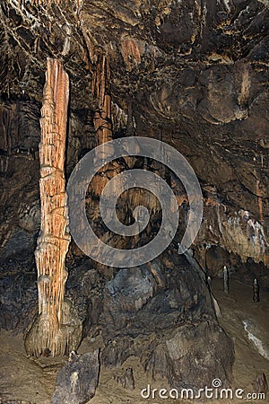 Detail of Stalactite and stalagmite in Aggtelek cave Stock Photo