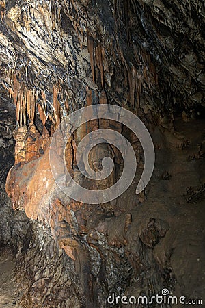 Detail of Stalactite and stalagmite in Aggtelek cave Stock Photo