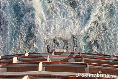Detail of the stern of a cruise ship and the wake left by the propellers Stock Photo