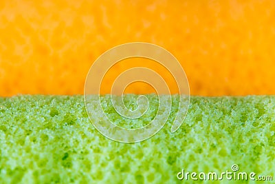 Texture surface of Orange and Pandan flavor roll cake Stock Photo