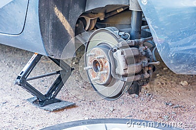 Suspension of a car without tires Stock Photo