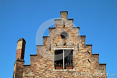 The detail of the terraced brick gable wall Stock Photo