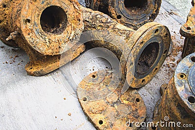 Detail and texture of the Rusty steel water supply pipe Stock Photo