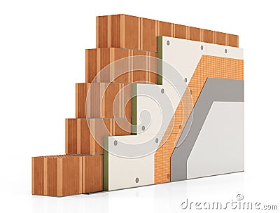 Detail of Thermal insulation of a brick wall Stock Photo