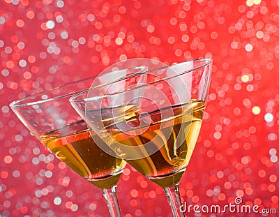 Detail of tilted glasses of cocktail on bar table Stock Photo