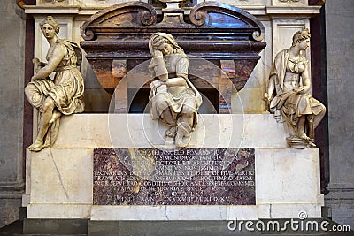 Detail of tomb of Michelangelo in Santa Croce basilica, Florence Editorial Stock Photo