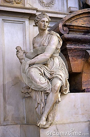 Detail of tomb of Michelangelo in Santa Croce basilica, Florence Editorial Stock Photo