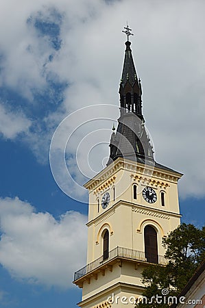 Detail of tower of classicistic evangelic church in Pezinok, western Slovakia, built in 1783 Stock Photo