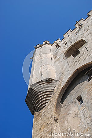 Detail of the tower, a part of the facade of Palais des Papes, Avignon Stock Photo