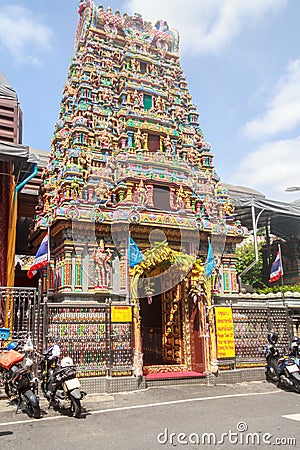 Detail on the tower of Sri Maha Mariamman Temple Editorial Stock Photo