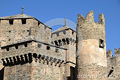 Detail of the towers of a medieval castle - italy Stock Photo