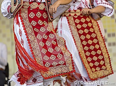 Detail of traditional Romanian folk costumes for women Stock Photo