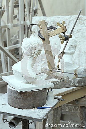 Traditional three-dimensional engraving-machine of marble sculptor, Carrara, Italy Editorial Stock Photo