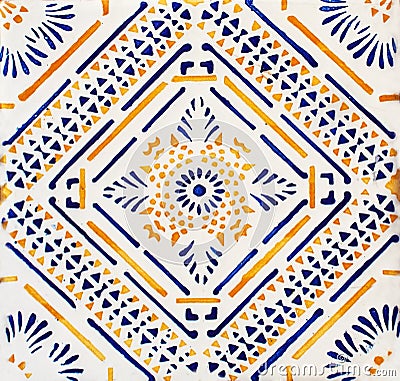 Detail of the traditional tiles from facade of old house. Decorative tiles.Valencian traditional tiles. Floral ornament. Majolica, Stock Photo